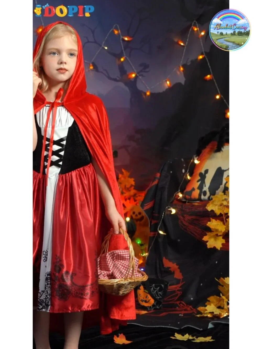 Girls Little Red Riding Hood Costume with Hooded Cape 2PC Dress Up Set